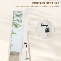 HOMCOM Specchio Portagioie 3 in 1 Girevole a 360°, Ripiani Posteriori e Anta con Chiave, 55x55x161 cm, Bianco(m-7)