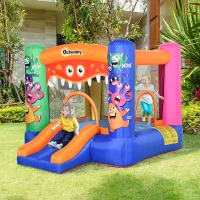 Outsunny Casa Gioco Castello Gonfiabile Gigante per Bambini 3-8 anni Trampolino Rimbalzante Colorato con Scivolo e Canestro 250cmx180cmx175cm(m-2)