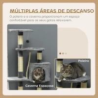 PawHut Arranhador para Gatos com 4 Níveis com Poste para Afiar as Garras Caverna Plataformas e Brinquedos 40x40x116 cm Cinzento Escuro(m-6)