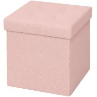 HOMCOM Foldable Sherpa Fleece Storage Ottoman - Pink(m-11)