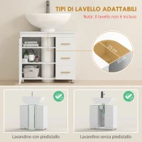 HOMCOM Mobile Sottolavabo con Intaglio a U, Armadietto e 3 Cassetti, Chiusura Ammortizzata, 70x30x65 cm, Bianco(m-4)