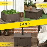 Outsunny Pied de parasol base de lestage parasol table d'appoint jardinière avec drainage roulettes poignées PE et métal marron(m-4)