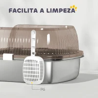 PawHut Caixa de Areia para Gatos Fechada com Bandeja em Aço Inoxidável Bordas Altas Pá para Gatos Grandes 53x42x27 cm Cinzento(m-6)