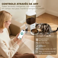 PawHut Conjunto de Comedero Automático e Bebedouro Silencioso para Cães e Gatos com Controlo por App (1-10 Refeições por Dia) Branco(m-6)