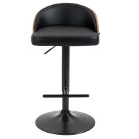HOMCOM Barhocker 2er Set, Gepolstert Barstuhl aus Stahl und Massivholz, Höhenverstellbar Küchenstühle mit Fußstütze, 360° Drehbar, Tresenhocker für Küche, Wohnzimmer, Esszimmer, Schwarz+Kaffee(m-11)