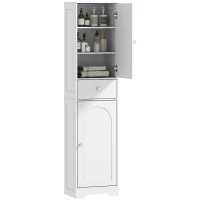 HOMCOM Coluna Casa de Banho com 2 Portas Arqueadas Gaveta e Prateleiras Ajustáveis Armário Alto Casa de Banho 40x29,5x170 cm Branco com Veios(m-10)