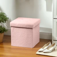 HOMCOM Foldable Sherpa Fleece Storage Ottoman - Pink(m-8)