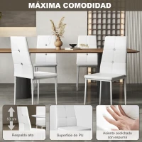 HOMCOM Juego de 6 Sillas de Comedor Tapizada en PU con Respaldo Alto con Botones y Patas de Acero Diseño Moderno Blanco(m-5)