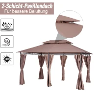 Outsunny Pavillon 3x4m Gartenpavillon mit 6 Seitenteilen Partyzelt Gartenzelt Festzelt mit Doppeldach Khaki(m-4)