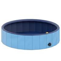 PawHut Piscina para Cães Dobrável com Aspersor Piscina Portátil em PVC Antiderrapante e Resistente ao Desgaste Ø100x30 cm Azul