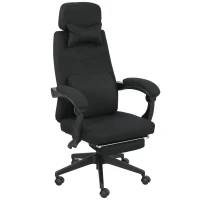 Vinsetto Bürostuhl Bürokomfortstuhl verstellbare Rückenlehne klappbarer Fußteil Rollen 360° Leinen 62 x 68 x 127 cm schwarz(m-1)
