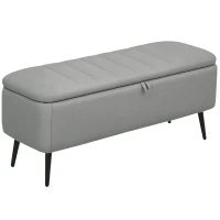 HOMCOM 92 x 31cm Linen-Look Storage Ottoman - Light Grey(m-1)