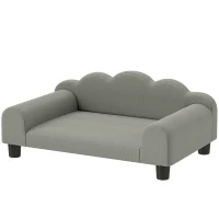 PawHut Sofá para Perros con Brazos de Apoyo en Madera y Tela de Rizo Francés 66x42x28,5 cm Gris(m-6)