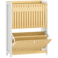 HOMCOM Sapateira Estreita com 2 Portas de Bambu Prateleiras Ajustáveis para 12 Pares de Sapatos  60x24x82,5 cm Branco e Madeira(m-1)