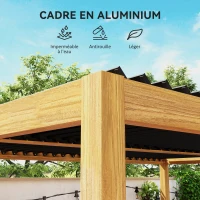 Outsunny Pergola 3 x 4 m bioclimatique tonnelle avec lames orientables manivelle, style contemporain, aluminium - noir et naturel(m-5)