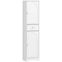 HOMCOM Coluna Casa de Banho com 2 Portas Arqueadas Gaveta e Prateleiras Ajustáveis Armário Alto Casa de Banho 40x29,5x170 cm Branco com Veios(m-1)