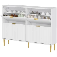 HOMCOM Schuhschrank Slim für 20 Paar Schuhe mit 4 klappbaren Schubladen und verstellbaren Regalen, 105x24x91,5 cm, Weiß(m-1)