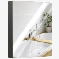 HOMCOM Armadietto Pensile Bagno 2 Ante con Specchiera e 2 Ripiani Interni in MDF, 60x15x75 cm, Nero(m-1)