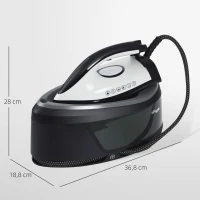 HOMCOM Ferro com Caldeira 2800W 100 g/min 8 Bares Função ECO Base de Cerâmica Desligamento Automático Sistema Anticalcário Autolimpeza Depósito Amovível 2 L Azul(m-3)