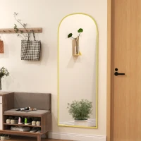 HOMCOM Espejo de Pie Cuerpo Entero de Aleación de Aluminio Espejo de Pared con 2 Formas de Uso Rectangular 60x1,5x165 cm Dorado(m-9)