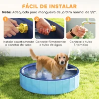 PawHut Piscina para Cães Dobrável com Aspersor Piscina Portátil em PVC Antiderrapante e Resistente ao Desgaste Ø120x30 cm Azul(m-6)