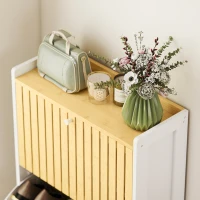 HOMCOM Sapateira Estreita com 2 Portas de Bambu Prateleiras Ajustáveis para 12 Pares de Sapatos  60x24x82,5 cm Branco e Madeira(m-9)