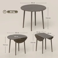 HOMCOM Mesa de comedor plegable 2 abatibles, mesa redonda extensible para 4 personas, patas de madera Ø 89 x 73,5 cm, gris(m-3)