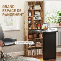 HOMCOM Bureau d'ordinateur pliable avec bibliothèque, poste de travail, tableau noir et étagère réglable, 98x51x153cm, marron(m-5)