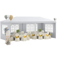 Outsunny Gazebo da Giardino per Eventi con 4 Pareti Rimovibili con Finestre, 5.8x2.9x2.5m, Bianco(m-1)