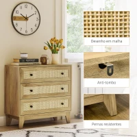 HOMCOM Cómoda com 3 Gavetas Cómoda de Madeira com Gavetas de Vime e Pés Elevados 80x35x76 cm Madeira(m-6)