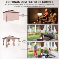 Outsunny Pérgola de Jardim 3x4 m Pérgola de Exterior com Paredes Laterais Teto Duplo 6 Portas e 8 Orifícios de Drenagem Marrom(m-5)