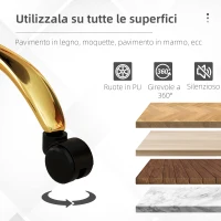 Vinsetto Sedia da Ufficio Regolabile in Altezza con Seduta Girevole e Rivestimento in Velluto Teddy, Bianco e Oro(m-6)