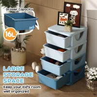 HOMCOM Four-Tier Kids Storage Boxes, with Four Drawers - Blue(m-4)