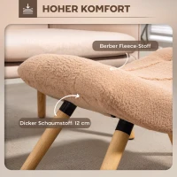 HOMCOM Moderner Fußhocker mit Fleece-Bezug und Holzbeinen, gepolstert, für Wohnzimmer, Schlafzimmer, Flur, Braun(m-6)