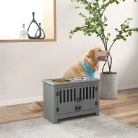 PawHut Estación de alimentación elevada para perros grandes 2 comederos de acero inoxidable espacio de almacenamiento 35,5x60x30 cm(m-2)