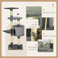 PawHut Arranhador para Gatos com 4 Níveis com Poste para Afiar as Garras Caverna Plataformas e Brinquedos 40x40x116 cm Cinzento Escuro(m-5)