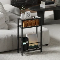 HOMCOM Tavolino da Salotto a 3 Ripiani Compatto in Vetro e Acciaio, 40x18x62 cm, Nero(m-9)
