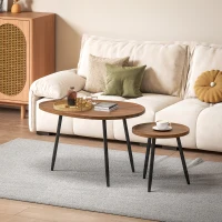 HOMCOM Conjunto de 2 Mesas Auxiliares com Pés de Metal 80x55x49 cm e Ø40x39 cm Madeira e Preto(m-8)