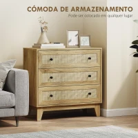 HOMCOM Cómoda com 3 Gavetas Cómoda de Madeira com Gavetas de Vime e Pés Elevados 80x35x76 cm Madeira(m-4)