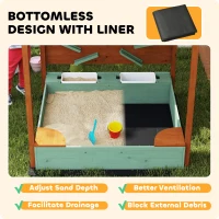 AIYAPLAY Wood Sandpit with Canopy, Storage Bins, Funnel, Liner, Chutes, Bucket with Tap, 116 x 112.5 x 128 cm, Green(m-7)