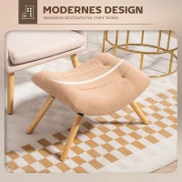 HOMCOM Moderner Fußhocker mit Fleece-Bezug und Holzbeinen, gepolstert, für Wohnzimmer, Schlafzimmer, Flur, Braun(m-4)