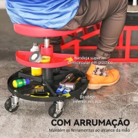 HOMCOM Banco de Oficina Giratório com Rodas Altura Ajustável de 40-51 cm Banco para Mecânico com 2 Bandejas para Ferramentas, Vermelho(m-8)