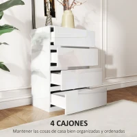 HOMCOM Cómoda con 4 Cajones Cajonera de Estilo Moderno para Dormitorio Entrada Salón 55x33x80 cm Blanco Brillante(m-4)