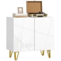 HOMCOM Aparador para Sala Aparador de Entrada com 2 Portas e Prateleiras Ajustáveis para Cozinha Sala 80x40x75 Branco Brilhante(m-10)