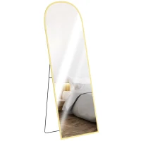 HOMCOM Espejo de Pie Cuerpo Entero de Aleación de Aluminio Espejo de Pared con 2 Formas de Uso Rectangular 60x1,5x165 cm Dorado(m-10)