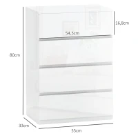 HOMCOM Cómoda com 4 Gavetas de Madeira Cómoda de Dormitório Cómoda Branca para Sala de Estar Estilo Moderno 55x33x80 cm Branco(m-3)