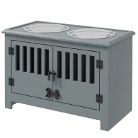 PawHut Stazione di Alimentazione Rialzata per Cani Grandi, 2 Ciotole in Acciaio Inossidabile, Spazio di Archiviazione, 35,5x60x30 cm, Grigio(m-5)