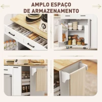 HOMCOM Ilha de Cozinha com Rodas Carrinho de Cozinha com Tomada USB Bancada Rebatível 2 Gavetas 119,5x74x94,5 cm Branco(m-6)