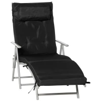 Outsunny Sonnenliege klappbar Strandliege mit Kopfkissen Sitzkissen Liegestuhl mit 7-Fach verstellbare Rückenlehne Gartenliege Relaxliege bis 165 kg belastbar, für Garten Urlaub Outdoor, Schwarz(m-13)
