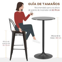 HOMCOM Mesa Alta de Bar Redonda Mesa de Cocina Moderna con Encimera Laminada y Marco de Acero para 2 Personas Ø60x102 cm Negro(m-7)